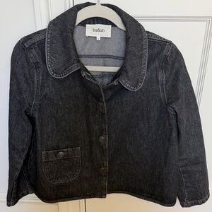 ba&sh Washed Black Cropped Denim Jacket